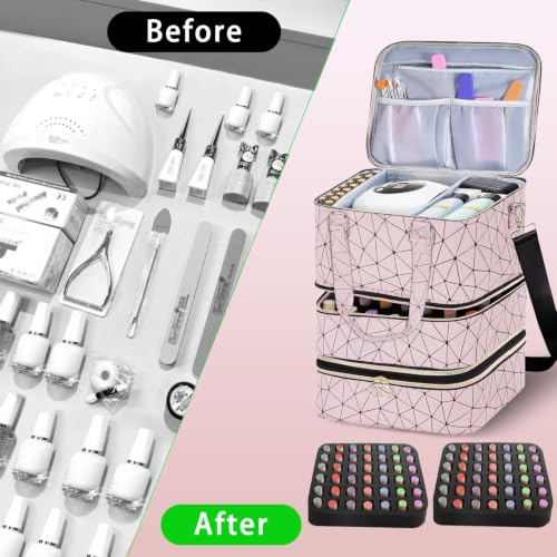 DHXYZZB Nail Polish Organizer Storage Bag - Holds 84 Bottles (15ml/0.5fl.Oz) & Manicure Tools & UV Lamp, 3 Layers Detachable PU Leather Nail Kit Storage Case, Large Travel Nail Supplies Shoulder Bag - color: Pink