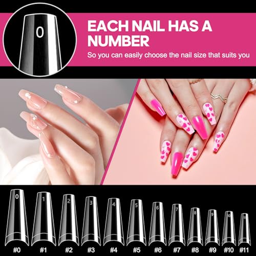 Krofaue 1200PCS Coffin Nail Tips, Clear & Natural Half Cover, 12 Sizes - color: Clear Natural Coffin Half Cover