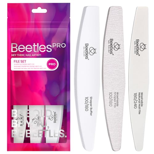 Beetles Pro Nail File and Buffer 3Pcs 100/180/240 Grit Double Sided Tool - color: B-White-3
