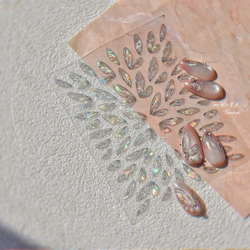5D Embossed Nail Stickers, Premium Salon-Quality Self-Adhesive 3D Nail Art Decals, Refined Classic Designs for Easy DIY Manicure (Glass Wing) - color: Glass Wing