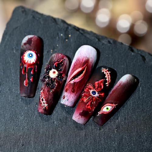 Halloween Nail Stickers for Nail Art Scary Eyeball Flower Nail Art Stickers Eye Scar Blood Red 5D Embossed Floral Nail Decals Self-Adhesive Nails Supply Manicure Sliders Devil for Nails Decoration - color: Blood Eyeball Flower