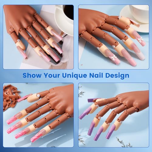 Magnetic Practice Hand for Acrylic Nails, Detachable Nail Hand for Beginner - color: Brown-Magnetic practice hand with 100pcs tips