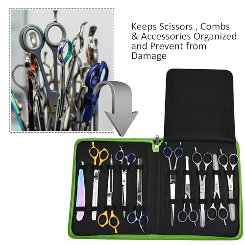Case Holds 10 Grooming or Beauty Shears (GREEN) - color: GREEN