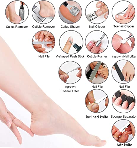 36 in 1 Pedicure Kit, Stainless Steel Foot Care Tools with Foot Rasp - style: Black&Silver