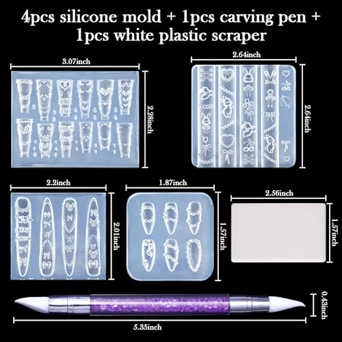 Laza 4pcs Cream Chain Silicone Nail Art Molds Multiple Rabbit Nail Molds - color: Cream Chain