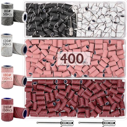 400Pcs Nail Drill Bits Sanding Bands with 2Pcs Mandrel Bit Set - size: 400P