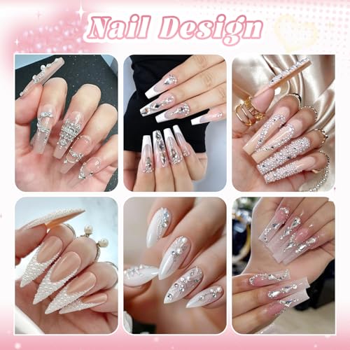 Nail Beads and Flatback White Pearls for Nails 3D Nail Charms and Gems - color: 06 2 Boxes Nail Art Decos Set 36