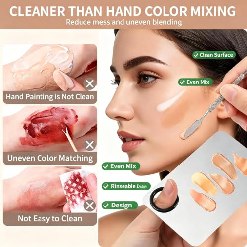 Professional Acrylic Makeup Palette for Cosmetic Mixing, Nail Art, Eyeshadow and Eyelash Application with Blending Tool (Silver) - color: Silver