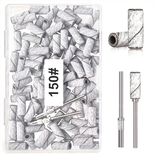 BLESWIN 100pcs Small Sanding Bands with Upgraded 3mm Mandrel Bit, 150 Grit for Acrylic Nail, Gel Nail Removing, Professional Nail Sanding Belt for Manicure and Pedicure, White - size: 100Pcs 150 Grit-White