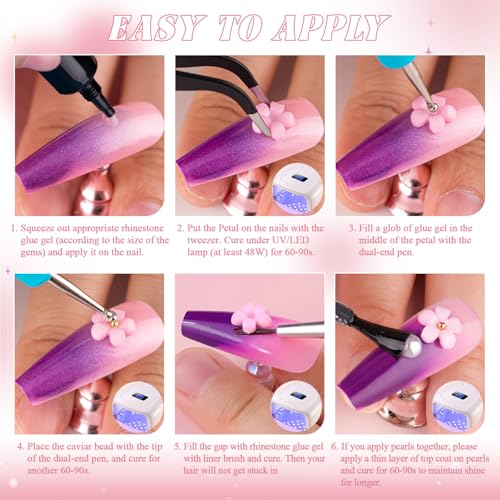 3D Flowers Nail Charms for Nail, Cute Charms Acrylic Nail Flower with Glue - color: 22 15 Grids Nail Decos Set 2 with Glue