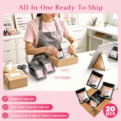 20 Sets 7-in-1 Press On Nail Prep Kit, Nail Prep Application Disposable Kit - color: Black