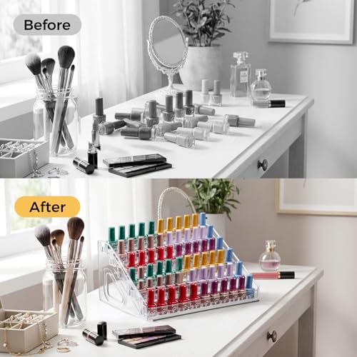 Acrylic Nail Polish Organizer Holder Rack 6 Layers, Clear Display Stand For Sunglasses,Essential Oils, Makeup Organizer, Holds Up to 72 Bottles - size: 6 Tier