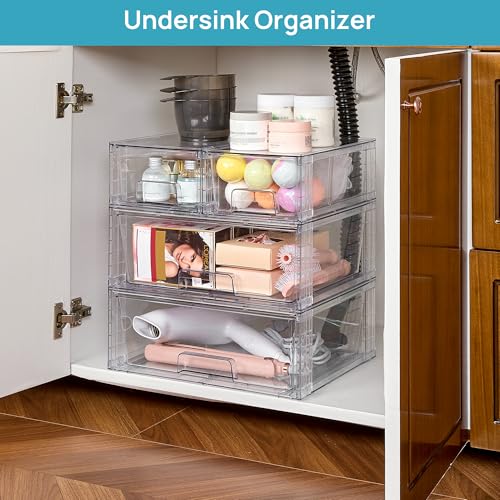 Vtopmart Clear Stackable Storage Drawers, 6 Pack Wide Organizer Set - style: 4 Small+2 Wide