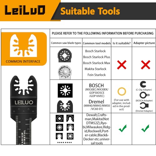 LEILUO 50Pcs Titanium Oscillating Tool Blades, Multitool Saw Blade Set Bag