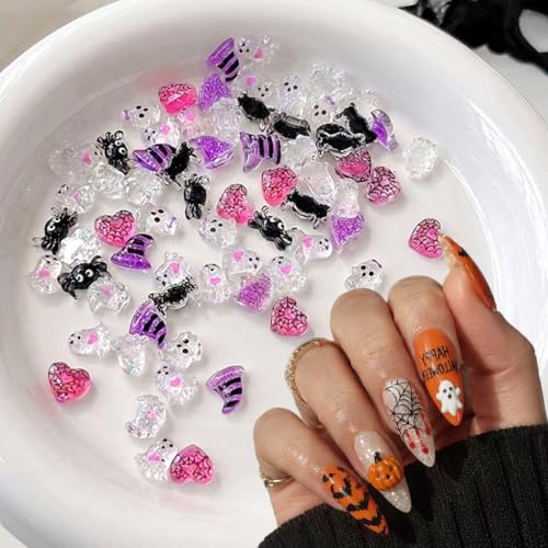 50Pcs Cute Halloween Nail Charms 3D Mixed Resin Nail Rhinestones - color: Color-1