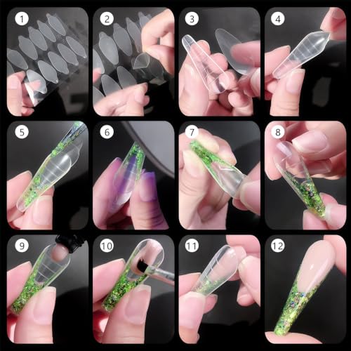 NICENEEDED 144 PCS Dual Nail Forms Set, 4 Style 12 Size, Clear