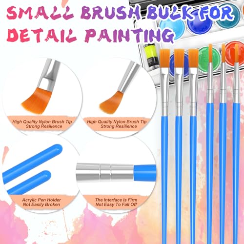 Halobios 100 Pcs Paint Brushes Set for Acrylic Painting, 50 Pcs Flat and 50 Pcs Round Art Paint Brushes, Painting Brushes for Kids Adults Oil Watercolor Rock Painting Body Face Nail Art - size: 100-MIX