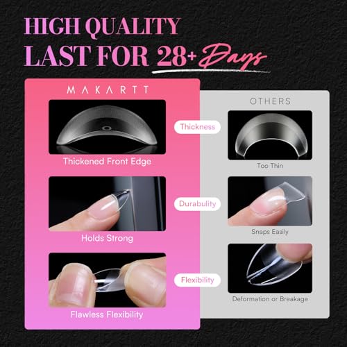 Makartt Short Almond Nail Tips: 504PCS Pre Etched Clear False Nails Tips Almond Shapes, 15 Sizes Full Cover Half Matte Soft Acrylic Press On Nail Extensions Supplies Salon and DIY at Home - size: Short
