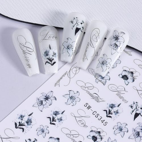 Gradient Lily Flower Nail Stickers with Gothic Letter Art Designs - color: Multicolor-07
