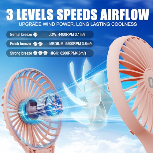 QQT Mini Handheld Fan, Small Personal Cooler with 3 Speeds, Portable Battery Operated, USB Rechargeable Makeup Eyelash Dryer, Strong Airflow for Travel, Office, Outdoor, Women, Men, and Kids (Pink) - color: Pink