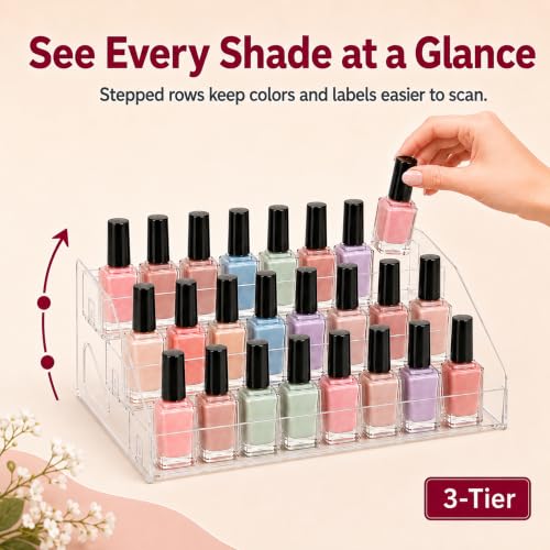 3-Tier Nail Polish Organizer, Clear PET Tabletop Display Rack - color: Clear - 3 Tier