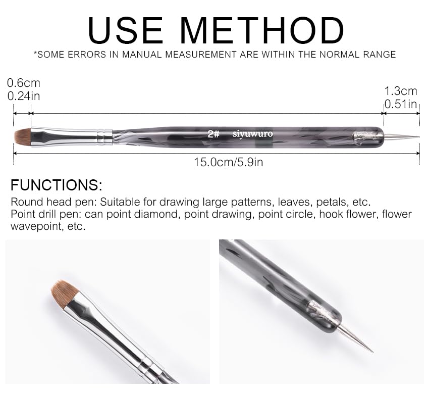 Kolinsky Sable Nail Brush French Nail Brush 2 Way Professional UV Gel Acrylic Nail Art Brush with Dotting Tool for French Manicure Cuticle Clean Up Nail Art Design Brush (2#) - color: 2#