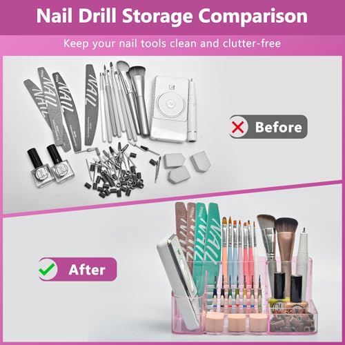 CGBE Nail Drill Holder, 28 Holes Transparent Nail Desk Organizer - Pink - color: Pink