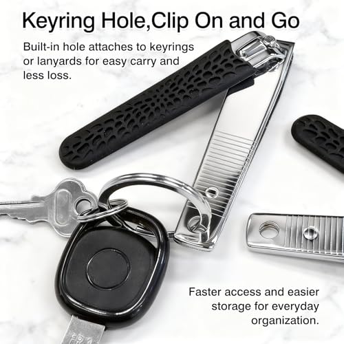 Black Non-Slip Stainless Steel Nail Clippers Set – 2 Large Long-Handle Toenail & Fingernail Trimmers with Textured Silicone Grip