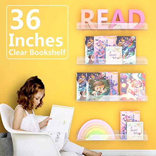 2 Pack 36 Inch Clear Acrylic Kids Wall Bookshelves,Display Rack - color: 36in-clear