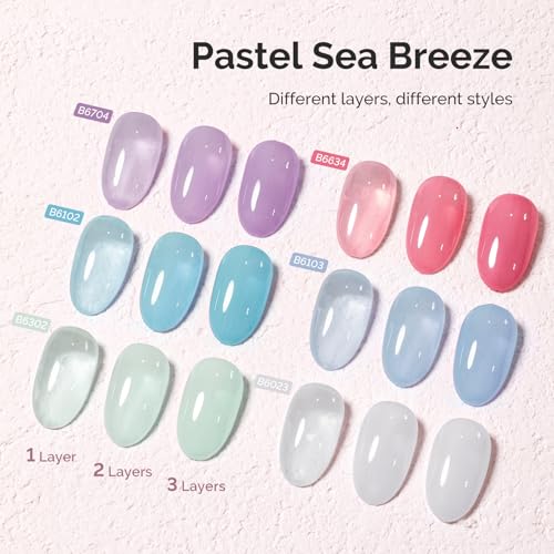 MelodySusie Jelly Gel Nail Polish Set 6PCS Milky or Jelly Texture 15ML - color: Pastel Sea Breeze 15ML