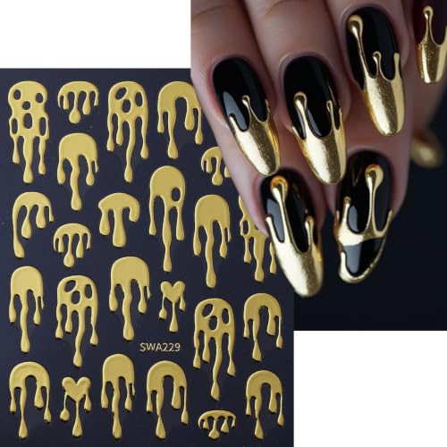 Halloween Nail Art Stickers Gothic Spooky Nail Art Decals 4 Sheets 3D Self-Adhesive Stickers Gold Laser Silver Rose Gold Silvery Horror Drip Nail Decals for Women Halloween Nail Supplies Decorations - color: Halloween Style10