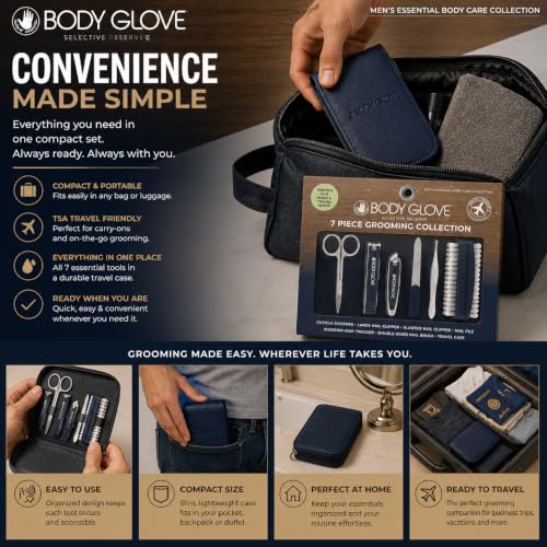 Body Glove Men’s Manicure Set, 7-Piece Grooming Kit with Case
