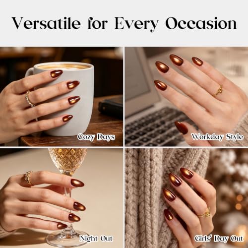 Beetles Brown Cat Eye Press On Nails Short Almond, 96 PCS Nail Tips - color: 0 - Brown CatEye - S