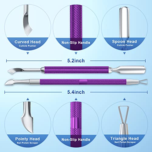 2PCS Deep Purple Cuticle Pusher Tool and Scraper Nail Pusher - color: Deep Purple