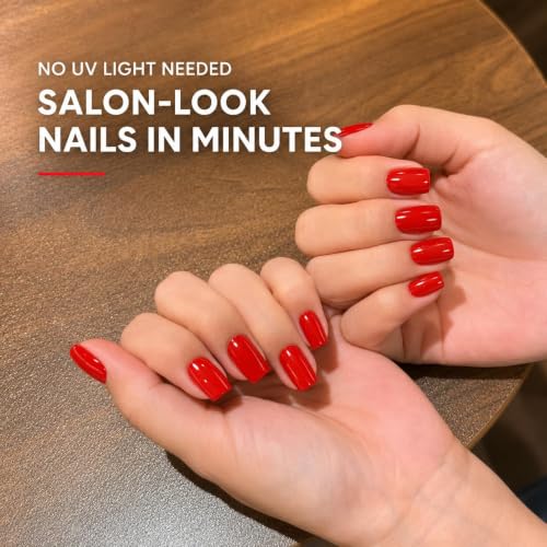 No UV Nail Stickers, 32 Classic Red Nail Wraps, Zero Dry Time - color: Classic Red