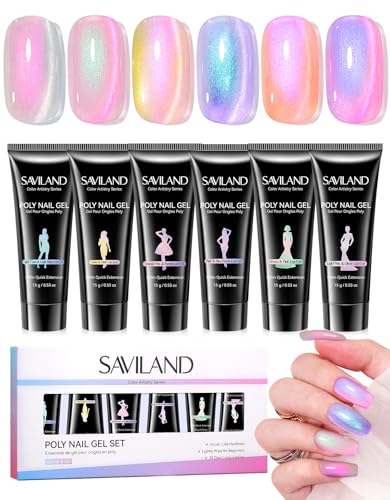 Saviland Hema-Free Poly Gel, 6 Aurora Colors Cat-eye Gels for Nail Design - color: 04- 6 Colors Aurora Light Reflection