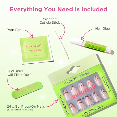 PaintLab Red Outline Press On Nails, Short Almond, 24pcs Nail Kit - color: Red Outline