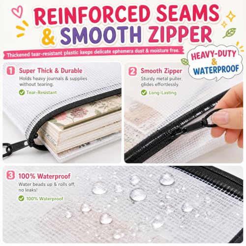 12 Pcs Sticker Storage Organizer Clear Zipper Pouches (9.5×4.7 Inches) - size: 9.5x4.7inch