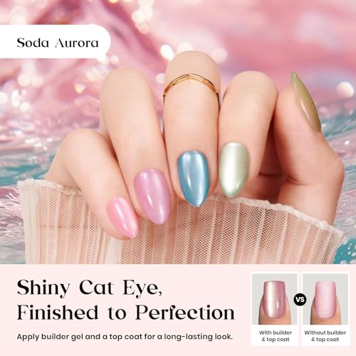Beetles X Press Cat Eye Nails - 7 Colors Short Almond Press On Nails - color: 2a - Bubble CatEye - S
