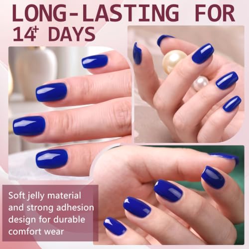 Short Blue Press on Nails Square Fake Nails Press ons Blue Glue Nails-F - color: Blue