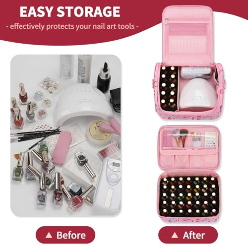 CUBETASTIC Nail Polish Organizer Case, Cartoon Green, 45 Slots - color: Cartoon Pink, size: 45 Slots