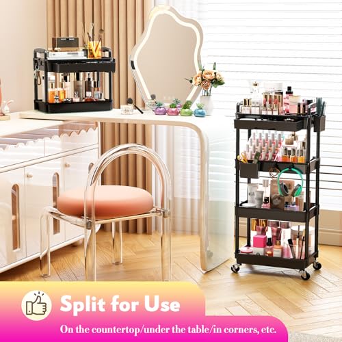 SUNALLY Makeup Cart Organizer with Drawer,4 Tier Rolling Makeup Cart, Black - color: Black, size: 4 Tier