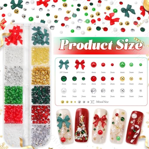 2 Boxes Christmas Nail Charms, Metal Nail Studs & Rhinestones Pearls
