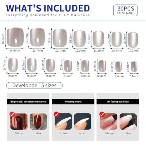 Nude Press On Nails Square, Cat Eye Press On Nails Short Fake Nails - color: M04-Silken Glow