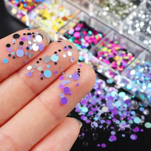 Nail Glitter Sequins Round Confetti Glitter Holographic Colorful Dot Flakes - color: W23