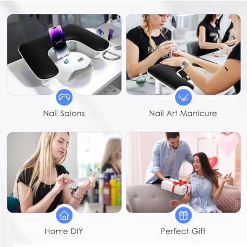 U-Shaped Manicure Arm Rest for Nails Tech with Rotating Phone Stand, Black - color: 3nd Gen Black