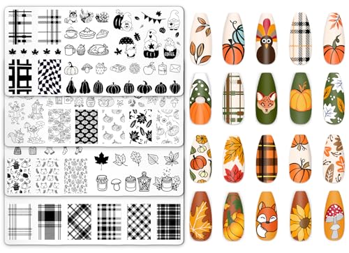 JarThenaAMCS Fall Nail Stamping Plates Set, Pumpkin Leaf Gnome - style: Fall