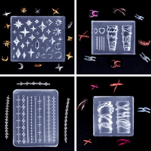 Laza 4pcs 3D Chain Silicone Nail Molds, Multiple Shapes Necklace Nail Molds - color: Starry Chain Silhouette