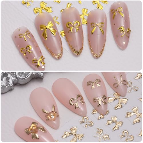 5D Embossed Bow Nail Stickers 4PCS Metalic Gold Silver Bow Charms - color: Chrome