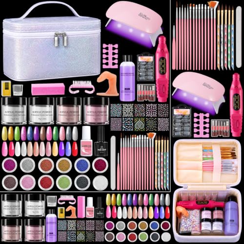 Acrylic Nail Kit for Beginners with Everything in Storage Bag, Bling Sliver - color: Single Silver